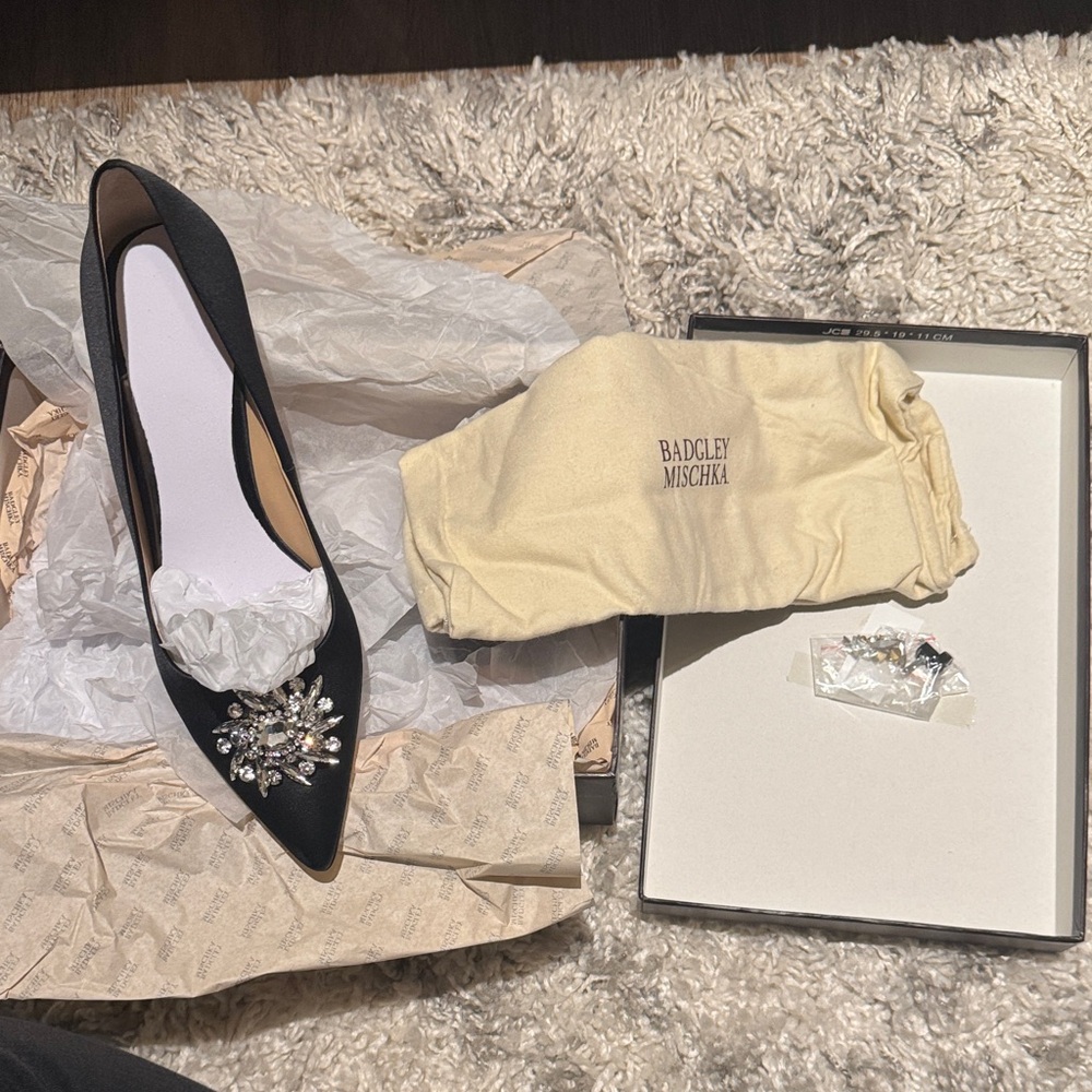 Badgley Mischka Black Heels with Crystal Embellishment